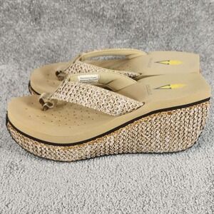 Volatile Cornucopia Platform Flip Flops Sandals Tan Natural Woven Womens 8